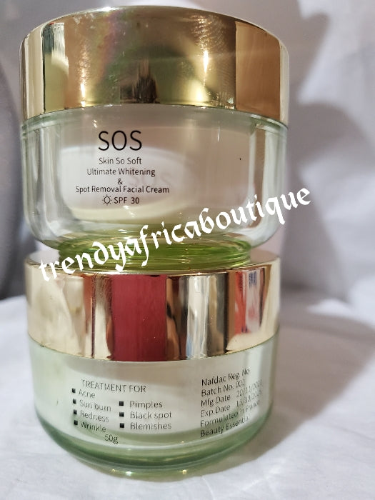 3pcs set: SOS (Skin so soft) natural skin glow body lotion, face cream and 1 soap Kojic White gluta papaya and arbutin. 7 days White. 4 in 1 formular 160g. Perfect combo.