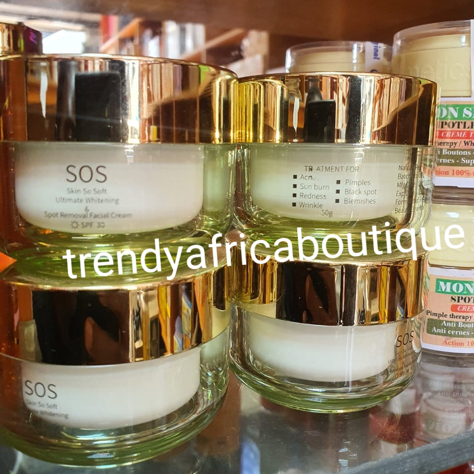 SOS ( SKIN S0 SOFT,)ultimate whitening & spot removal face cream. Spf30. Anti acne, sun burn, pimples and blemishes 50gx1