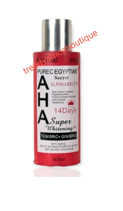 Original Purec Egyptian secret AHA super whitening body lotion with tumeric + ginseng. Anti-aging with spf60. 400mlx 1