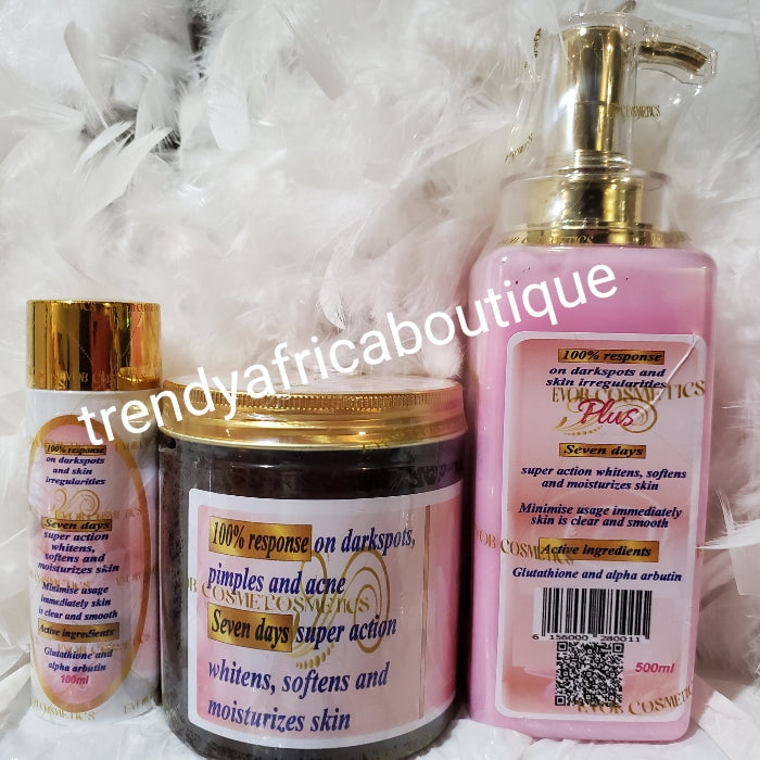 3pcs set perfect combo:No Limit plus lightening body milk, plus black soap and no limit whitening booster serum/oil new package!! Serum