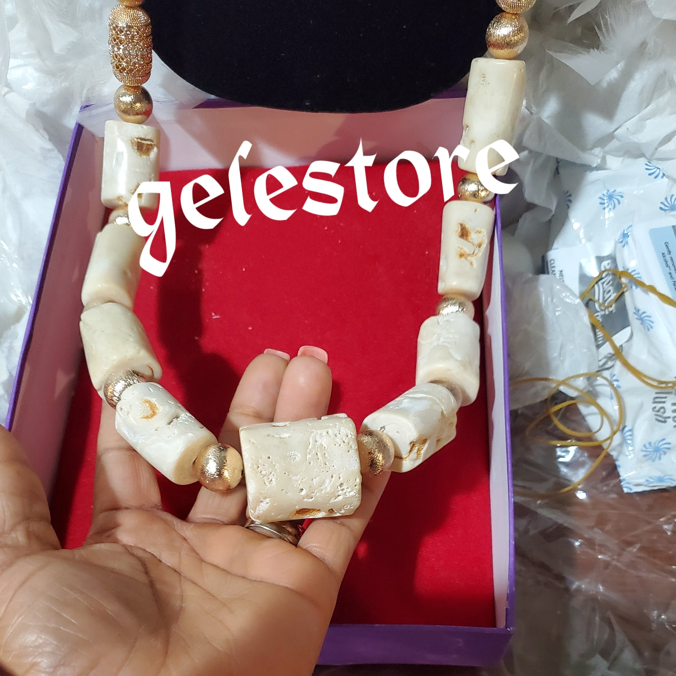 UNISEX Off white Authentic Long 29" Edo/igbo traditional wedding/Ceremonial coral beaded-necklace set. Includes 2 bracelet. Sold as a set, price is for set. Chunky beads from MOTHERLAND.