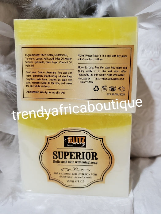 New products alert: Glitzluxury superior Kojic acid whitening soap for face & body. 200gx 1 glutathion, lemon extracts & turmeric