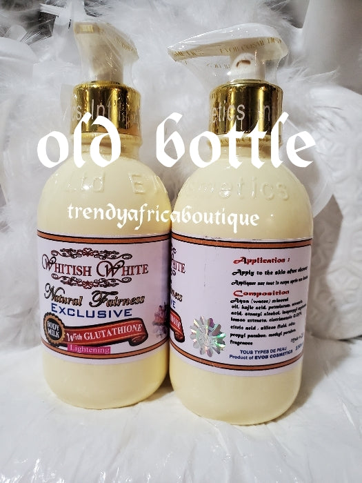 Original whitish White exclusive Natural fairness body milk 250ml. Amazing lotion formulated with Glutathion, lemon extracts, fades discolorations and lighens evenly without any side effects. Buy more & save