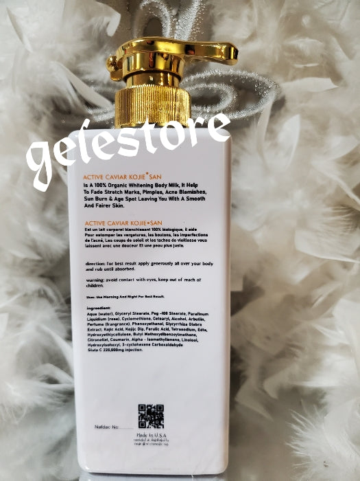 3pcs. Set Active Caviar Drip kojie san skin lightening body lotion, shower gel ORGANIC FORMULA PLUS Gluta C 24k gold serum. Spf 50 Lightens and Protects your skin. Super Safe for aging skin!!