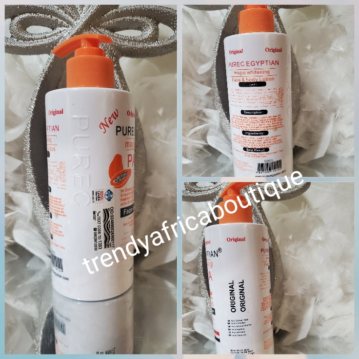 4pcs set; NEW ORIGINAL Purec Egyptian magic Gold papaya body lotion, whitening and glowing shower gel, face cream and papaya & snail slime. Sold as a set