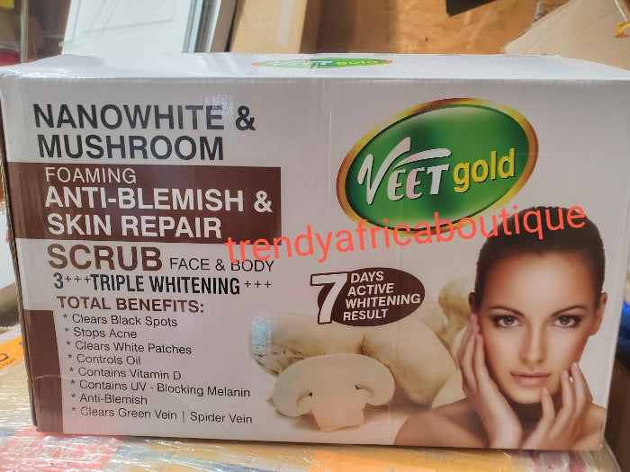 2pcs. Perfect combo Veet Gold Nanowhite & mushroom forming scrub & veetgold 3 in 1 body treatment oil. Effective against spider veins/green veins anti blemishes.