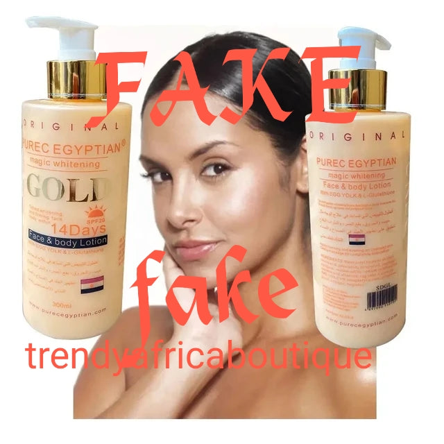 BEWARE OF FAKE:ORIGINAL Purec Egyptian magic GOLD vitamin C, turmeric, egg yolk & L-Glutathion for face & body 300ml. Fast whitening action! face and body lotion formulated to evenly lighten, and brighten your skin, giving you that natural glow