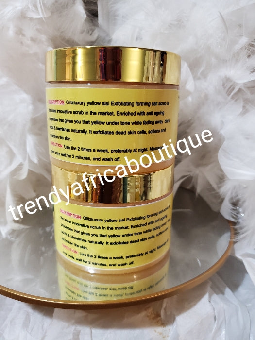NEW BANGA!! Glitzluxury yellow sisi Exfoliating & foaming salt scrub with egg yolk, turmeric & organic salt. Super skin glowing, lightening & Exfoliating 300mlx 1