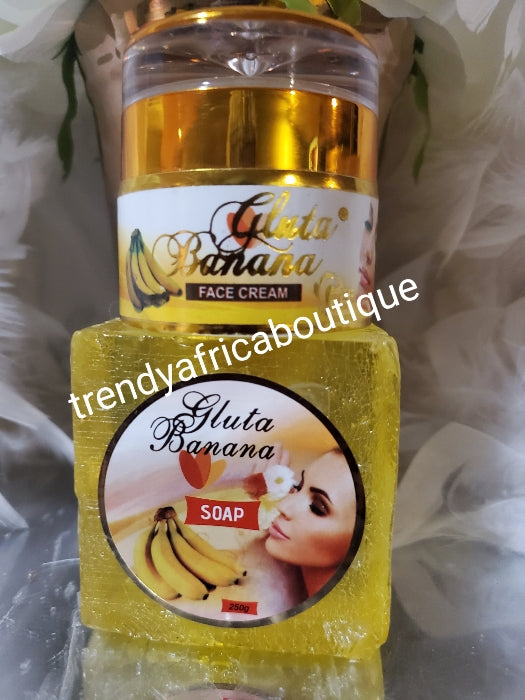 2pcs GLUTA Banana face cream 50g x1 & bar soap. A blend of glutathion, banana extracts & vit.C. Gives you that yellow undertone