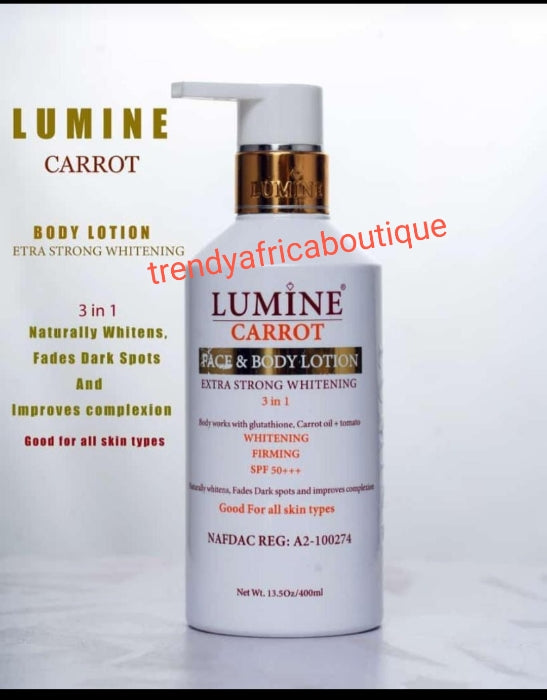 Lumine Carrot face and body lotion 400ml. Extra strong whitening 3 in   Trendy Africa Boutique