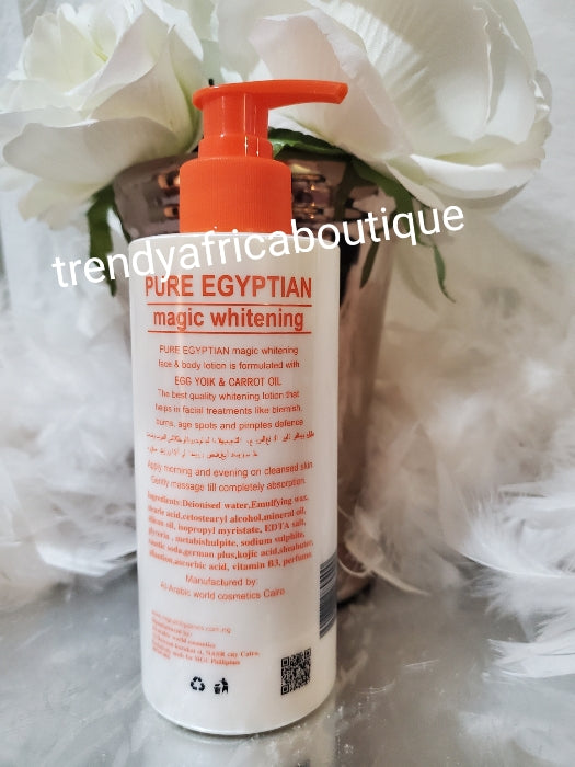 2pcs. Pure Egyptian magic whitening face & body lotion with egg yolk & L-Glutathion 300ml and Abebi white gluta Rose tube cream. x 1. 14days action
