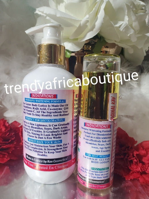 Kav Glutex intensiv aufhellende Körperlotion mit dreifacher Wirkungsformel. 250-ml-Flasche mit Lichtschutzfaktor 30. Hellt Ihre Haut gleichmäßig auf und versorgt sie mit Feuchtigkeit in 7 Tagen.