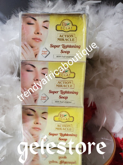 3 bar soap of Bio eclat action miracle super lightening face & body soap. Triple action with lomon friut essence 200g x 3