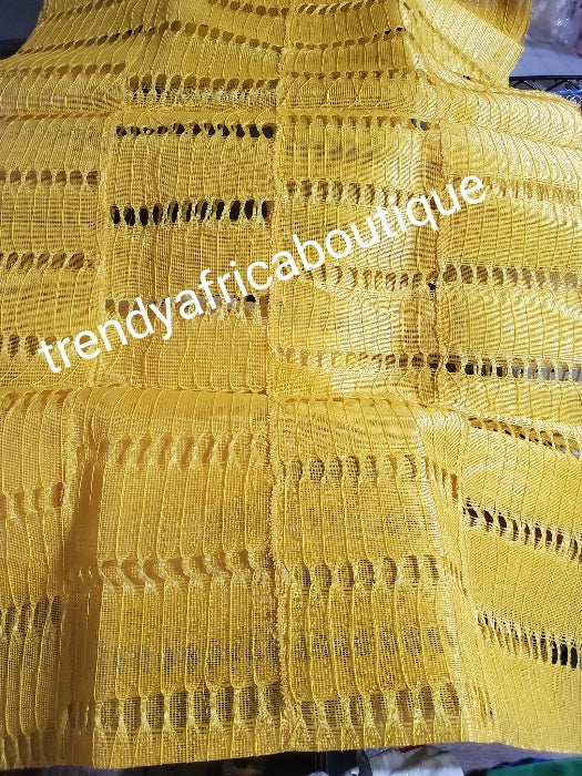 Yellow aso-oke 25inc wide and 2.5yds longer Nigerian traditional aso-oke for making Gele (head wrap) Weaved in Nigeria, the Original quality aso-oke