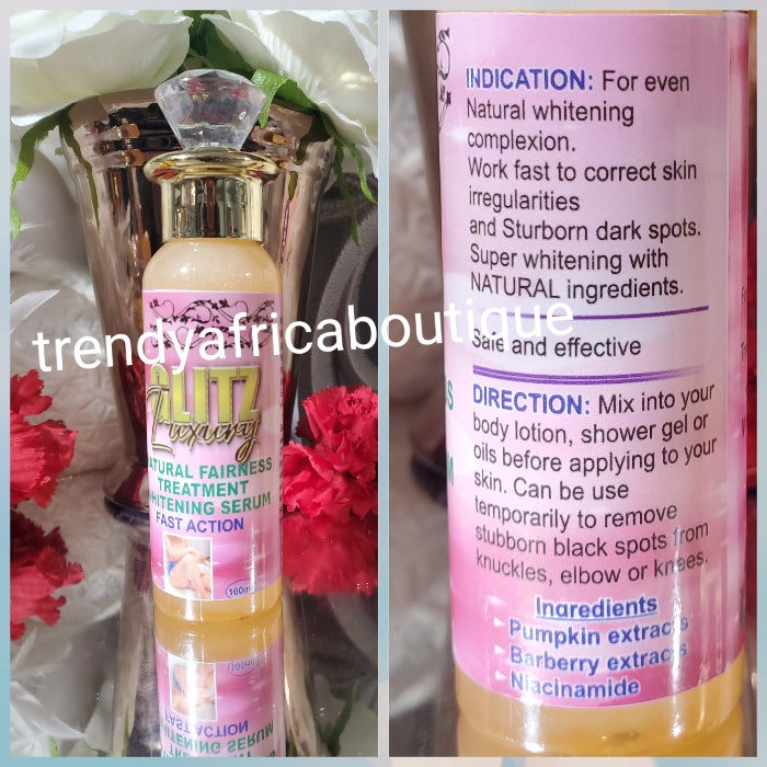 ANOTHER BANGA!! GLITZLUXURY customized Natural Fairness Treatment whitening serum. Whitens & treat your skin in 5 to days Fast action with Niacinamide, pumpkin oil etc. Natural even tone complexion 👌👌👌👌🔥 💯 Organic. 100mlx1