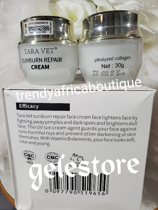 NEW PRODUCT ALERT; Tera Vet Sun Burn Repair Face cream. 30g X 1. Formulated witj ydrolyzed collagen, vit B . Anti pimples . Lightens &brightens dull face