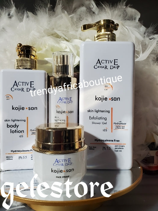 4pcs. Active Caviar Drip kojie san. Skin lightening body lotion, face Trendy Africa Boutique 4pcs. Active Caviar Drip kojie san. Skin lightening body lotion, face Trendy Africa Boutique