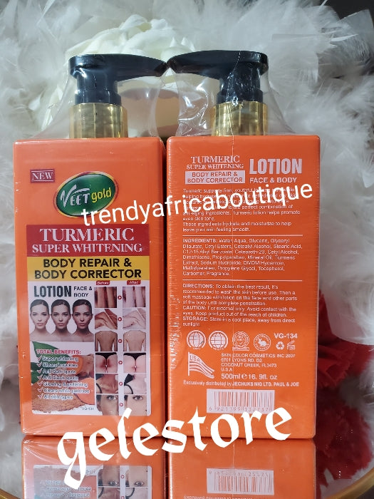2pcs.Veetgold turmeric super whitening body lotion repair/corrector AND Veetgold turmeric & Tranexamix double effects extra whitening body corrector shower gel 1000ml