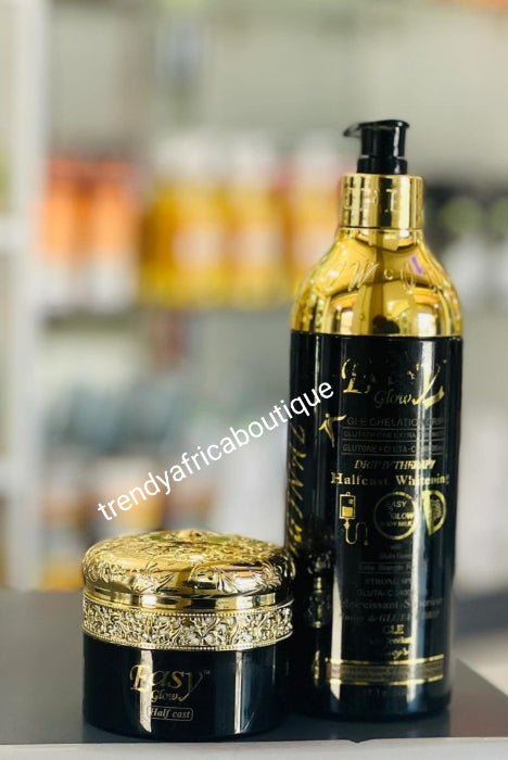 4pcs. AUTHENTIC EASY glow body milk with Gluta Rose, glutathione extra strenght formula. Halfcast Whitening body lotion, Shower gel, serum & face cream Strong whitening formulars.