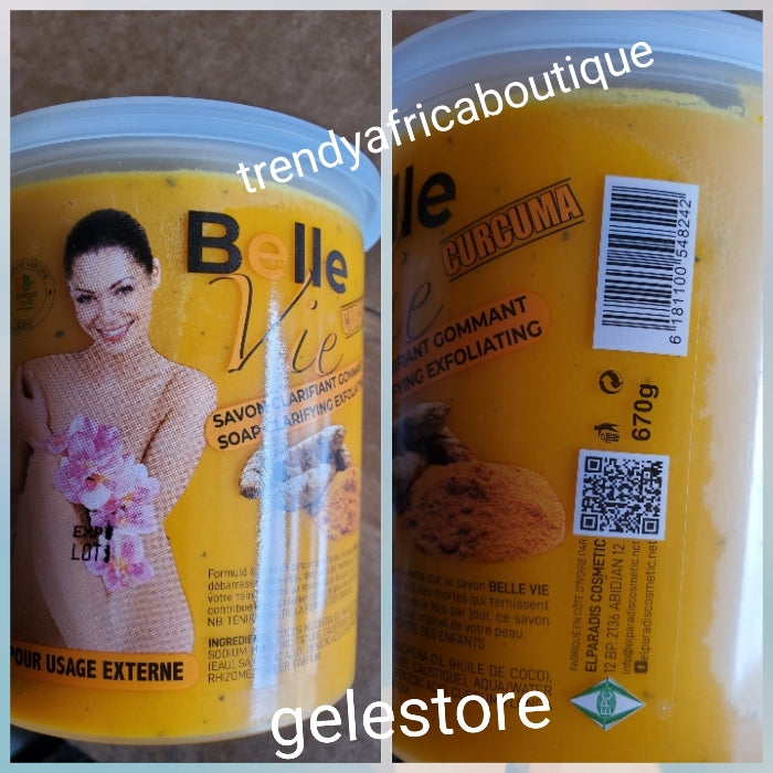 X 1 Jar Belle vie Rich turmeric clarifying and exfoliating soap. 675gx 1