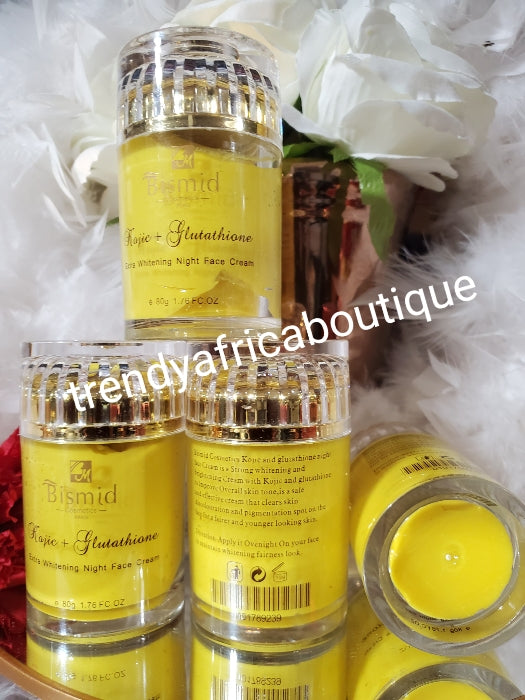 BACK IN STOCK: Bismid kojic+Glutathion Extra whitening Night face cream 80g jar. Super strong effective blemish removing cream: hyperpigmentation, scars and spot etc. Price is for one jar 80g