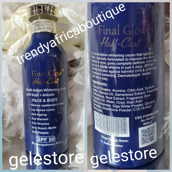 Final Glow half-cast multi action whitening body lotion with kojic & arbutin for face and body. Spf 50. 500mlx 1. Super effective
