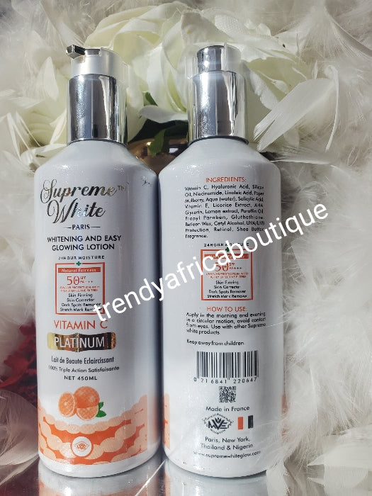 2pcs. NEW BANGA: Supreme White paria 💯 Vitamin C platinum skin corrector & firming whitening body lotion 450ml & Advance white Vitamin C serum 100ml