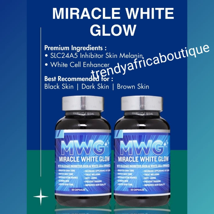 Premier edition MIRACLE White Glow supplements With SLC24A5 inhibitor. 50/bottle 👌👌anti aging, anti malasma, prevent sagging skin, diminish acne scars & improve skin tone