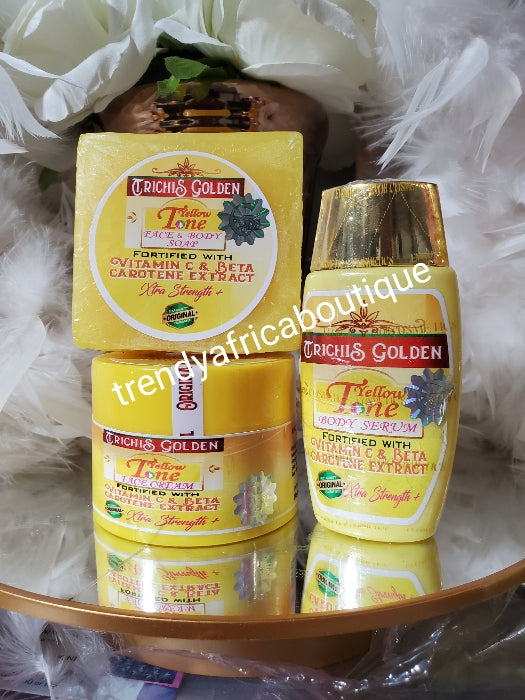 New product alerts: 3pcs. Set. EVOB TRICHIS Golden Yellow Tone serum, face cream, bar soap Beta carotene and Vitamin C, whitening vitamins .