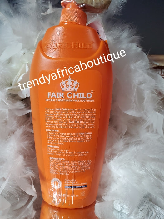 X 1 bottle. Fair child honey & egg yolk moisturizing shower gel. Clinically milk skin tone 1000ml x 1. Formulated for kids and teens