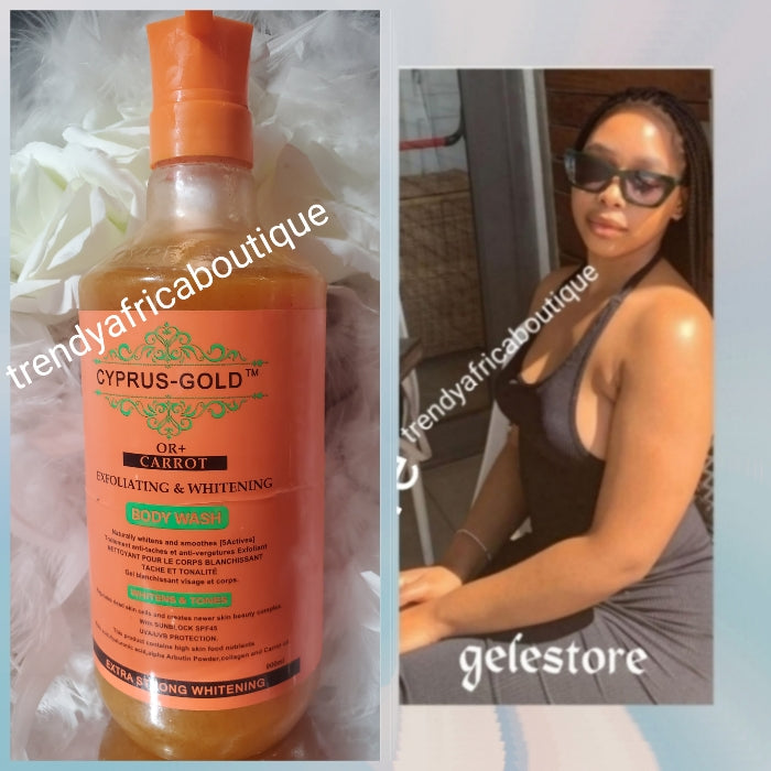 2 bottle sale: Cyprus-gold skin treatment exfoliating & whitening shower gel with rice bran & carrot oil. Spf60 protection 900ml x 2 bottle. Price is for 2