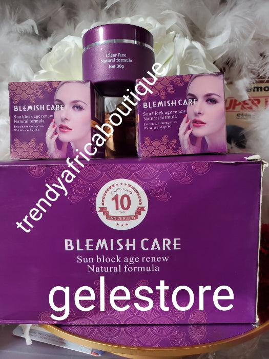 New products alert, Blemish Care sun block age renewal face cream. anti SUN BURN, clears and protect your facial skin in 7 days action. Spf 60. 30g x