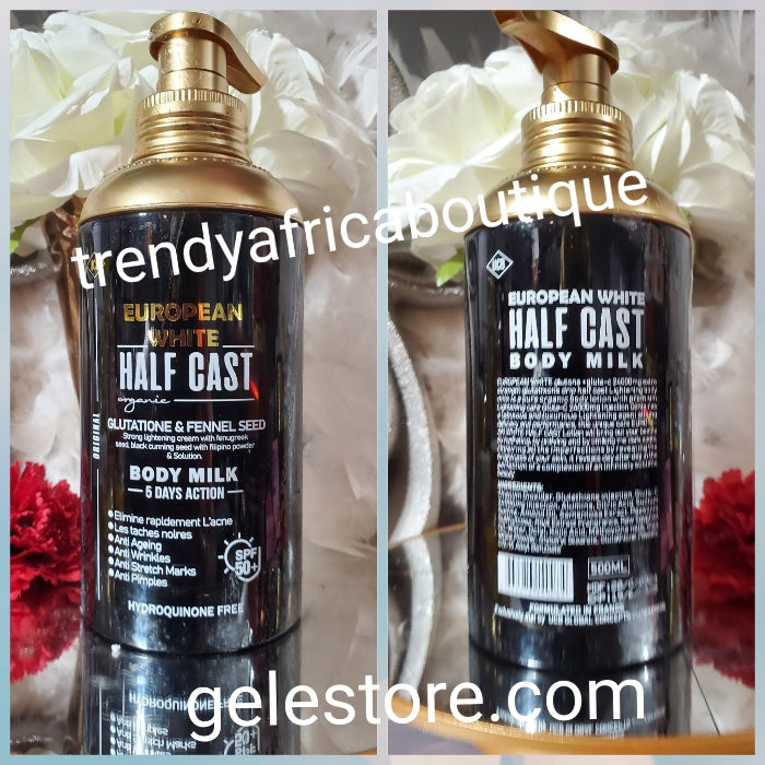 BACK IN STOCK!!! Another Bangar!! European White Half cast body lotion 5 days action. Spf 50. Glutathion & funnel seed. Anti aging body milk 500ml x 1. For Tougher skin