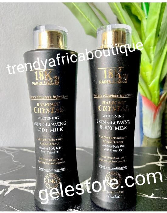 x 1 bottle 18 karate paris gold halfcast crystal whitening & glowing body lotion with glutathione & carrot oil . 400ml x 1