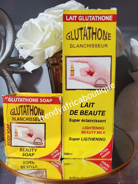 Another banga: 3pcs. Set; lait Glutathion blanchisseur super lightening beauty milk & serum. fast action super lightening serum & SOAP anti dark knuckles & elbow)
