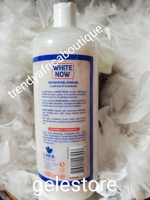 New product ALERT; Authentic LANA white Now shower gel ( gel douche) super skin clarifying & exfoliating. Triple action with fruit acid, carotene, plants extracts 1000ml x 1 👌👌