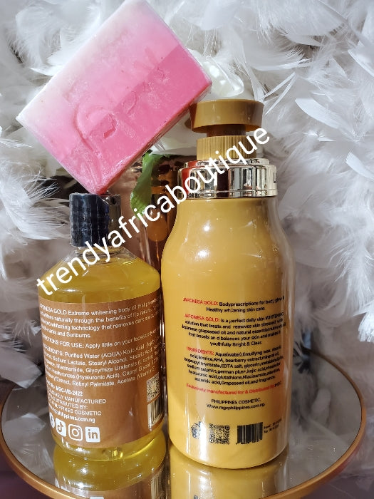 3pcs. Banga👌! Japonesa Gold face & body talking lotion PLUS japonesa skin therapy oil. Extra strenght , lumine triple action glutathion soap👌👌 anti black spots, stretch marks, etc