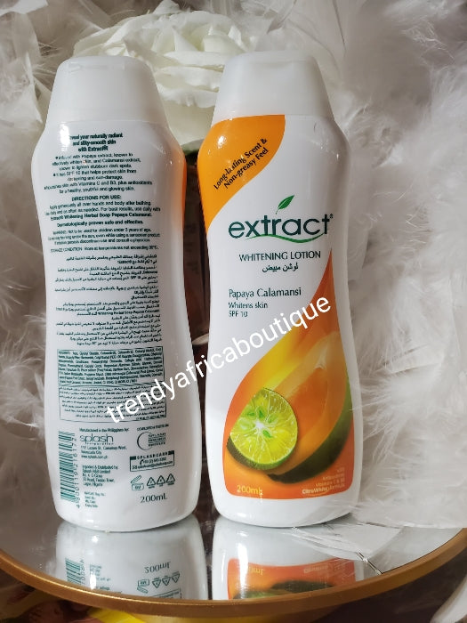3pcs.Nigeria EXTRACT SOAP x 2 and Nigeria extract body lotion one. for TOUGHER SKIN. 100% Original Extract whitening herbal with papaya Calamansi. Super glowing/clears pimples and sun burn. For tough skin