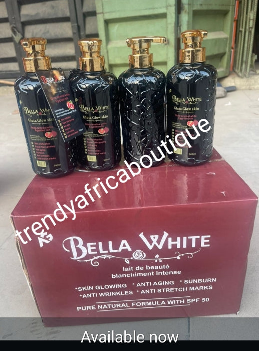Bella white Gluta Glow skin terminal white body lotion with egyptian milk. Pure natural formula with spf50.500mlx 1 skin unifying, anti aging, anti stretch marks, wrinkles,