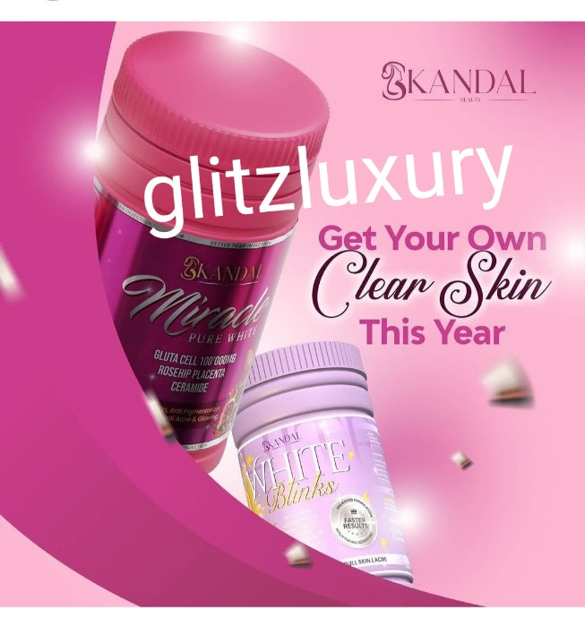 Glow 2gether mit Skandal Miracle Pure White & Skandal White Doll Whitening, Antioxidantien, glattem, jugendlichem, strahlendem Teint, Anti-Akne- und Pickel-Ergänzungsmitteln, jeweils 800 g. Verkauf von 2 Gläsern.