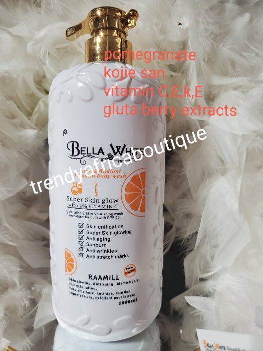Another Bangar shower gel, Bella white glow & Radiant anti aging, & skin exfoliating whitening & glowing shower gel with vitamin c,k, e, gluta berry extracts 1000ml x 1