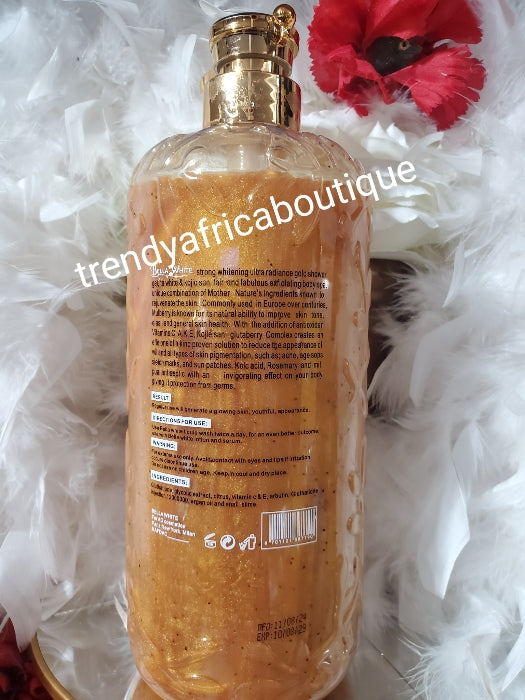 Die Bella White Gold-Flasche ist eine stark aufhellende Ultra-Strahlung mit Glutathion, Glykolextrakten und Niacinamid-Körperlotion LSF 50