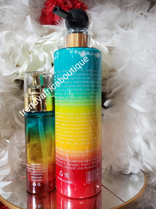 Die Bella White Gold-Flasche ist eine stark aufhellende Ultra-Strahlung mit Glutathion, Glykolextrakten und Niacinamid-Körperlotion LSF 50