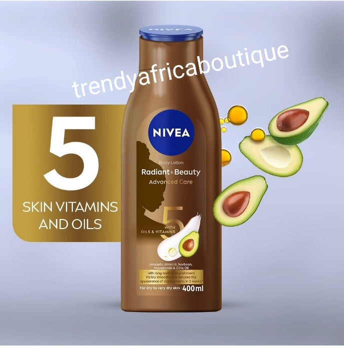 Another Banga: NIVEA Radiant & beauty advance care body lotion. Visibly smooth and clear the appearance of stretch marks in 2 weeks. For melanin rich skin. 400ml x 1 bottle sale