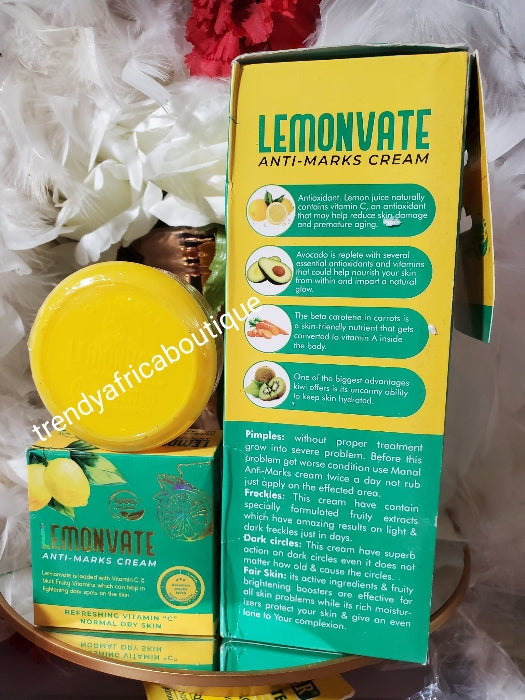 Another Banga! X 2 jar: Lemonvate anti-marks cream with lemon Extracts. Enriched wirh Vitamin C, super effective in lighting dark spots on any parts of the body; dark knuckles, dark spot on face, feet & more x 2 sale