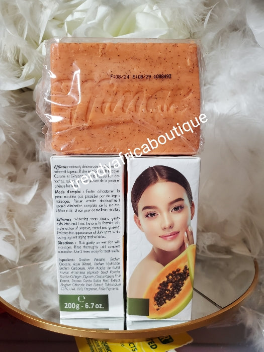New product alert! Effimax Q10+ papaya, carrot, vitamin C & ginseng whitening & exfoliating soap. Anti dark spots, anti wrinkles 190g x 1 bar