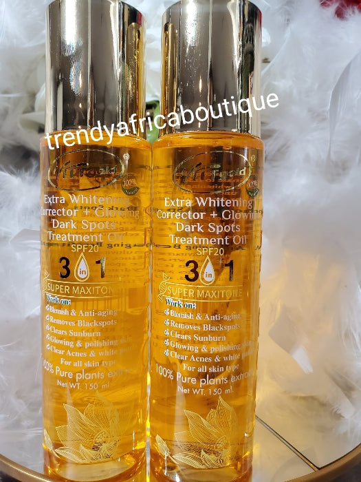 Veetgold extra whitening corrector + glowing dark spots treatment oil. 150ml x 1 spf20 3 in 1 super maxitone 💯 pure plant extracts