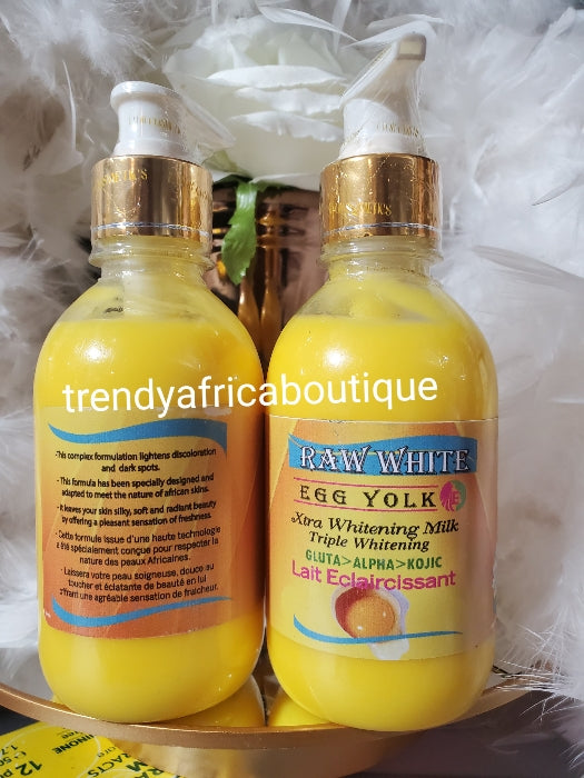 2pcs. Another Banga lotion landed!!! EVOB Raw white, egg yolk xtra whitening body milk with Triple whitening formular: Glutathion, Alpha & kojic acid. Super effective