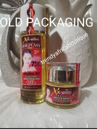 3pcs set of XX- white Halfcast carrot body lotion, oil & face cream 5 days action. vitamin B3, glutathion, Albutin,glutathione. Extra whitening set