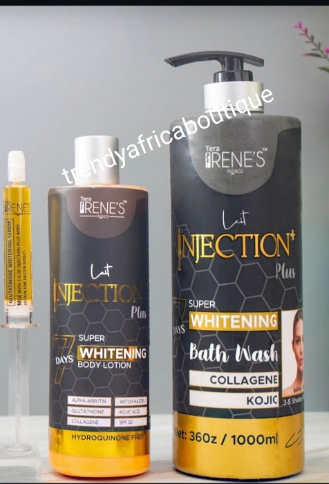 2pcs set Tera Irene's lait injection PLUS. 7 days super whitening body lotion and shower gel set. Glutathion, kojic, collagen and witch hazel